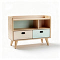 Houten meubel met twee lades en open schap 90 x 40 x 70cm in pastelkleuren