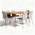 Eetkamerset van acacia hout met zes stoffen stoelen grijs 180 x 90 x 75cm