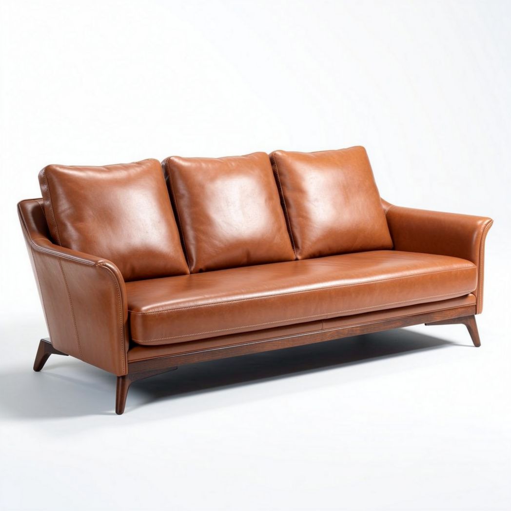 Leren bank met drie kussens in bruin 200 x 80 x 85cm