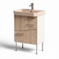 Wastafelmeubel met houten ladekast en waskom 70 x 40 x 85cm beige en bruin
