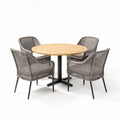 Ronde tafel met vier stoelen van rotan en hout 120 x 120 x 75cm grijs