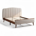 Bed met stoffen hoofdbord en houten frame 200 x 160 x 90cm beige