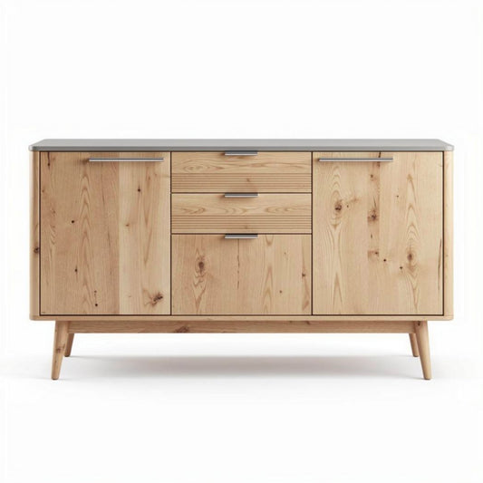 Dressoir van natuurlijk hout met stenen blad afmetingen 120 x 45 x 75cm