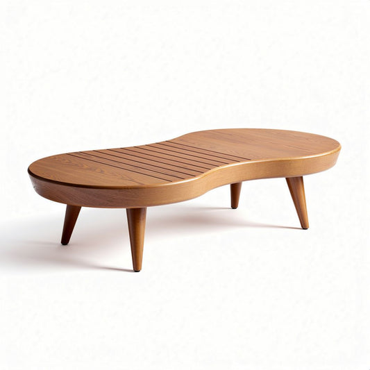 Houten koffietafel in organische vorm 120 x 60 x 30cm met slanke poten